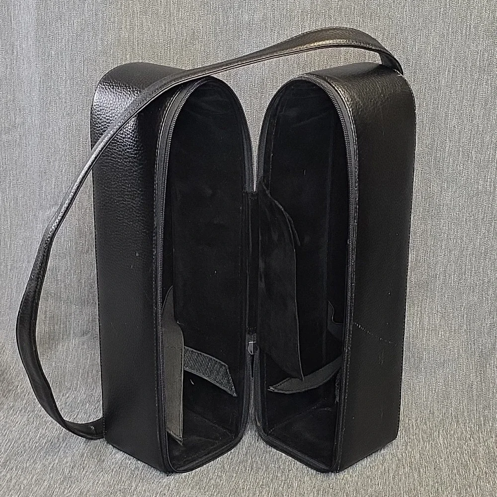 Vintage Leather And Velvet Double Wine Bottle‎ Carrying Case Classy Outing...